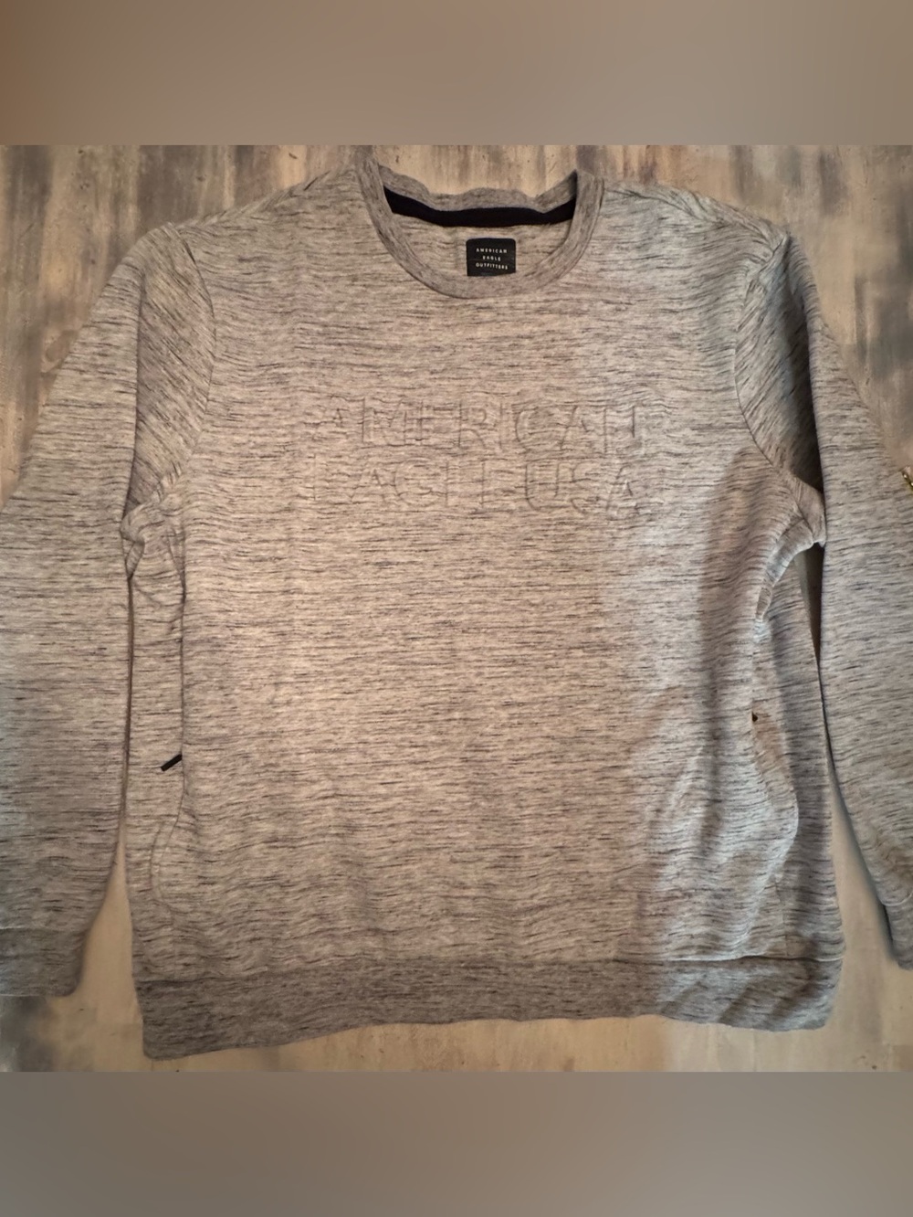 Men's AE Active/ American Eagle USA/ Heather Gray Crewneck pockets Large EUC